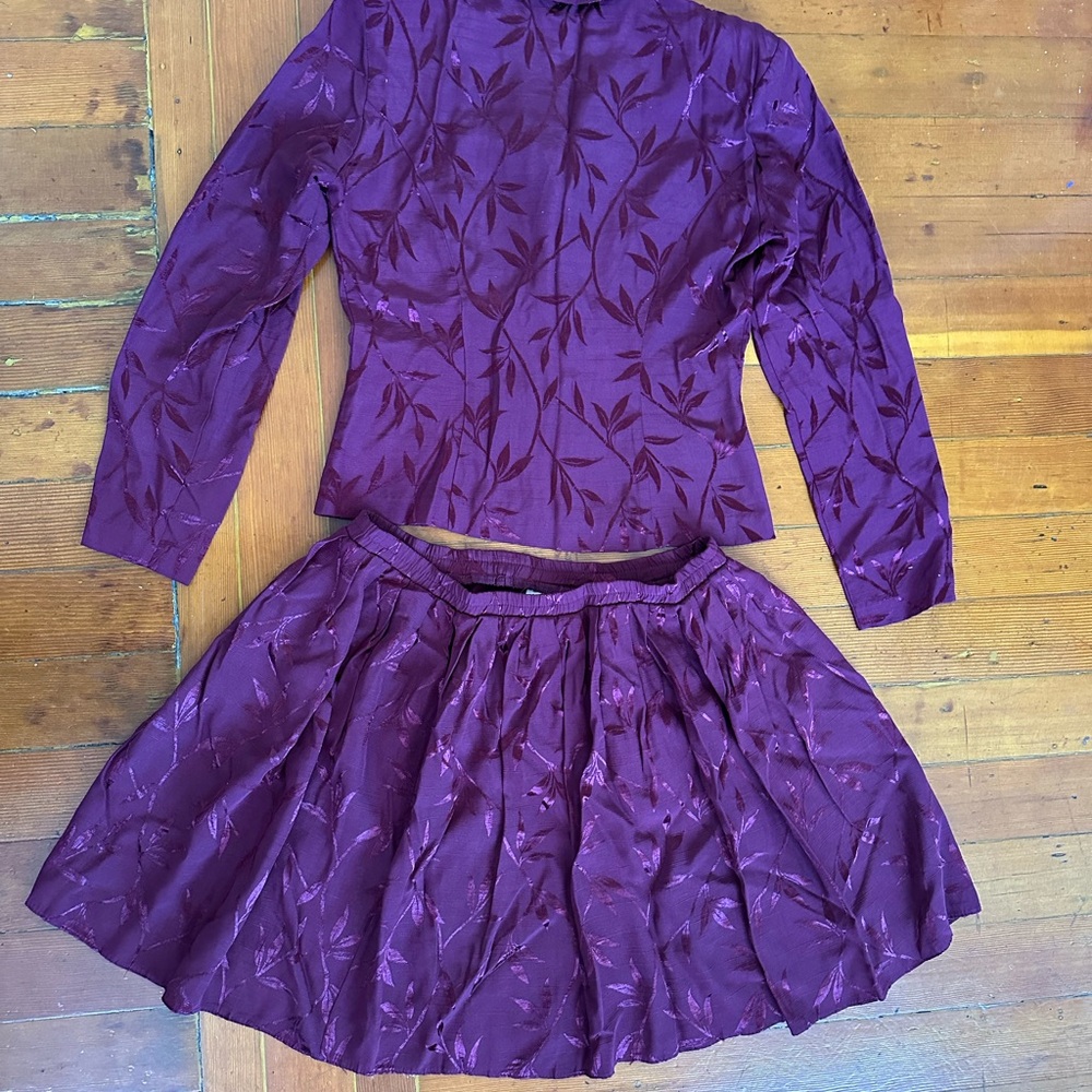 Vintage Burgundy Floral Blazer and Skirt Set from Dawn Joy Fashions - Picture 3 of 4